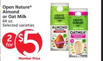 Vons Open Nature Almond or Oat Milk offer