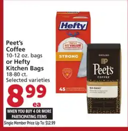 Vons Peet's Coffee 10-12 oz. bags or Hefty Kitchen Bags 18-80 ct offer