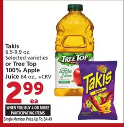 Vons Takis 6.5-9.9 oz. Selected varieties or Tree Top 100% Apple Juice 64 oz offer