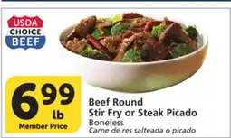 Vons Beef Round Stir Fry or Steak Picado offer