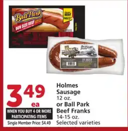 Vons Holmes Sausage 12 oz. or Ball Park Beef Franks 14-15 oz offer