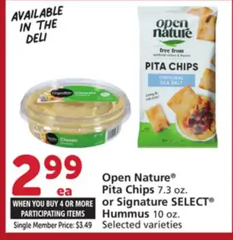 Vons Open Nature Pita Chips 7.3 oz. or Signature SELECT Hummus 10 oz offer