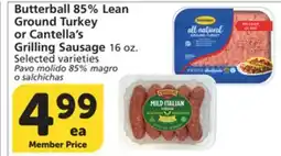 Vons Butterball 85% Lean Ground Turkey or Cantella's Grilling Sausage offer