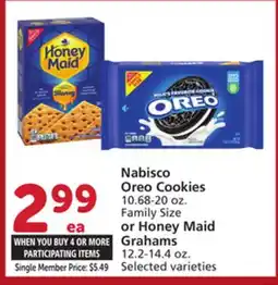 Vons Nabisco Oreo Cookies 10.68-20 oz. Family Size or Honey Maid Grahams 12.2-14.4 oz offer