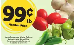 Albertsons Roma Tomatoes, White Onions, Jalapenos or Tomatillos offer