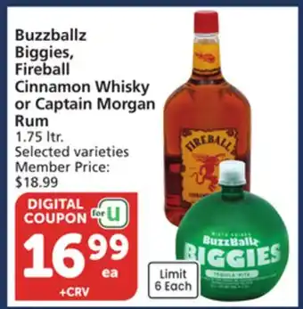 Vons Buzzballz Biggies, Fireball Cinnamon Whisky or Captain Morgan Rum offer