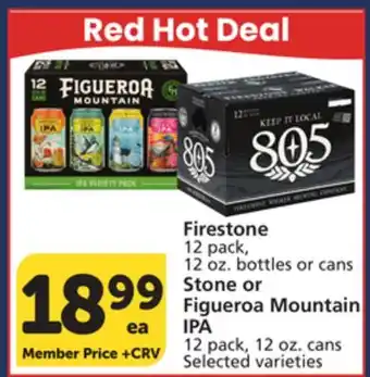 Vons Firestone 12 pack, 12 oz. bottles or cans Stone or Figueroa Mountain IPA 12 pack, 12 oz. cans offer