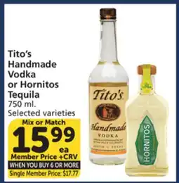 Vons Tito's Handmade Vodka or Hornitos Tequila offer