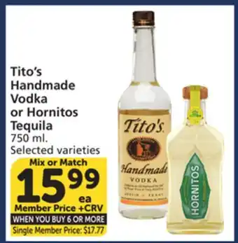 Vons Tito's Handmade Vodka or Hornitos Tequila offer