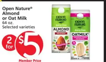 Albertsons Open Nature Almond or Oat Milk offer
