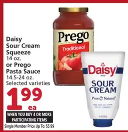 Albertsons Daisy Sour Cream Squeeze 14 oz. or Prego Pasta Sauce 14.5-24 oz offer