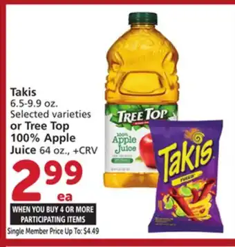 Albertsons Takis 6.5-9.9 oz. Selected varieties or Tree Top 100% Apple Juice 64 oz offer