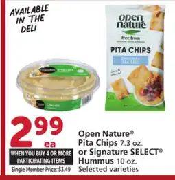 Albertsons Open Nature Pita Chips 7.3 oz. or Signature SELECT Hummus 10 oz offer