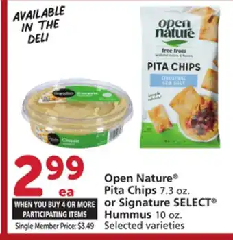 Albertsons Open Nature Pita Chips 7.3 oz. or Signature SELECT Hummus 10 oz offer
