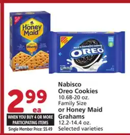 Albertsons Nabisco Oreo Cookies 10.68-20 oz. Family Size or Honey Maid Grahams 12.2-14.4 oz offer