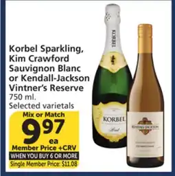 Albertsons Korbel Sparkling, Kim Crawford Sauvignon Blanc or Kendall-Jackson Vintner's Reserve offer