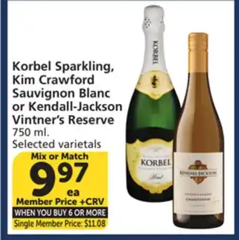 Albertsons Korbel Sparkling, Kim Crawford Sauvignon Blanc or Kendall-Jackson Vintner's Reserve offer