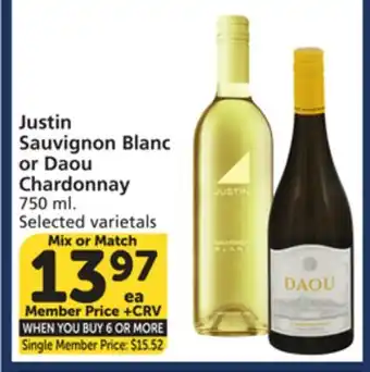 Albertsons Justin Sauvignon Blanc or Daou Chardonnay offer