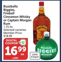 Albertsons Buzzballz Biggies, Fireball Cinnamon Whisky or Captain Morgan Rum offer