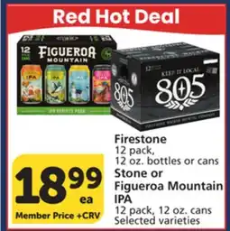 Albertsons Firestone 12 pack, 12 oz. bottles or cans Stone or Figueroa Mountain IPA 12 pack, 12 oz. cans offer