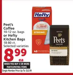 Albertsons Peet's Coffee 10-12 oz. bags or Hefty Kitchen Bags 18-80 ct offer