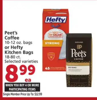 Albertsons Peet's Coffee 10-12 oz. bags or Hefty Kitchen Bags 18-80 ct offer