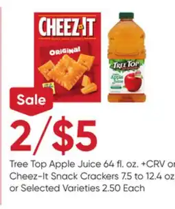 Stater Bros Tree Top Apple Juice 64 fl. oz. or Cheez-It Snack Crackers 7.5 to 12.4 oz offer