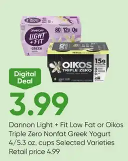 Stater Bros Dannon Light + Fit Low Fat or Oikos Triple Zero Nonfat Greek Yogurt offer