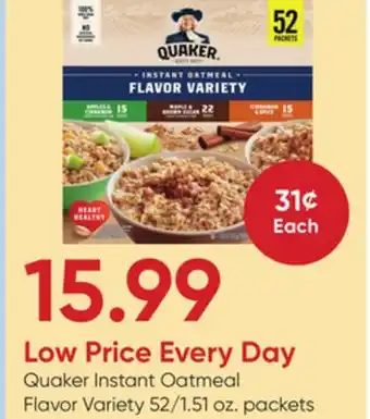 Stater Bros Quaker Instant Oatmeal Flavor Variety offer