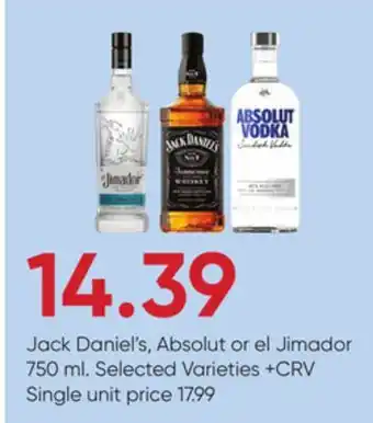 Stater Bros Jack Daniel's, Absolut or el Jimador offer