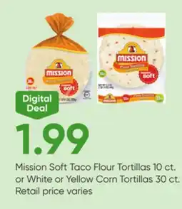 Stater Bros Mission Soft Taco Flour Tortillas 10 ct. or White or Yellow Corn Tortillas 30 ct offer