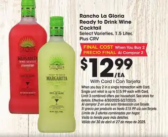 Ralphs Rancho La Gloria Ready to Drink Wine Cocktail offer