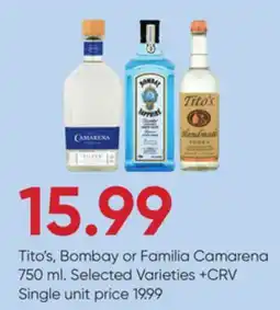 Stater Bros Tito's, Bombay or Familia Camarena offer
