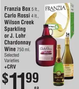Smart & Final Franzia Box, Carlo Rossi, Wilson Creek Sparkling or J. Lohr Chardonnay Wine offer