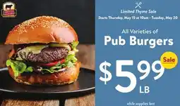 Fresh Thyme Pub Burgers offer