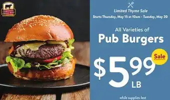 Fresh Thyme Pub Burgers offer