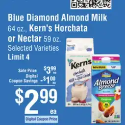 Smart & Final Blue Diamond Almond Milk, Kern's Horchata or Nectar offer