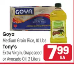 Tony’s Fresh Market Goya Medium Grain Rice, 10 Lbs, Tony's Extra Virgin, Grapeseed or Avocado Oil, 2 Liters offer