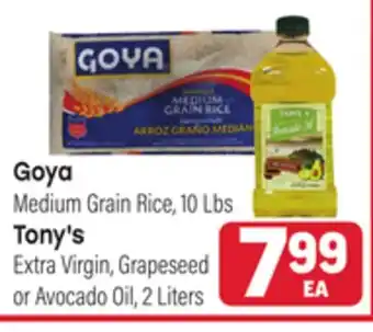 Tony’s Fresh Market Goya Medium Grain Rice, 10 Lbs, Tony's Extra Virgin, Grapeseed or Avocado Oil, 2 Liters offer