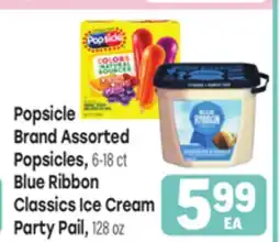 Tony’s Fresh Market Popsicle Brand Assorted Popsicles, 6-18 ct, Blue Ribbon Classics Ice Cream Party Pail, 128 oz offer