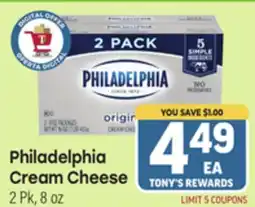 Tony’s Fresh Market Philadelphia Cream Cheese offer