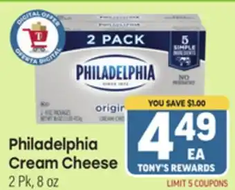 Tony’s Fresh Market Philadelphia Cream Cheese offer
