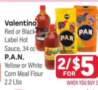 Tony’s Fresh Market Valentina Red or Black Label Hot Sauce, 34 oz, P.A.N. Yellow or White Corn Meal Flour, 2.2 Lbs offer