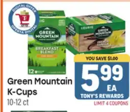 Tony’s Fresh Market Green Mountain K-Cups offer