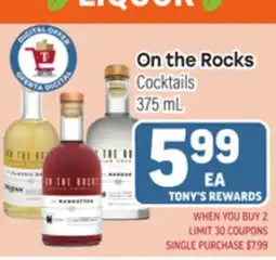 Tony’s Fresh Market On the Rocks Cocktails offer