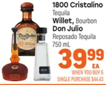 Tony’s Fresh Market 1800 Cristalino Tequila, Willet, Bourbon, Don Julio Reposado Tequila offer