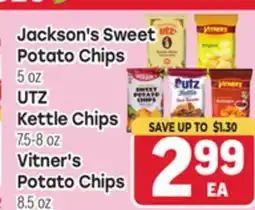 Tony’s Fresh Market Jackson's Sweet Potato Chips 5 oz UTZ Kettle Chips 7.5-8 oz Vitner's Potato Chips 8.5 oz offer