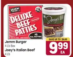 Tony’s Fresh Market Jemm Burger 4 Lb Box, Joey's Italian Beef 4 Lb offer