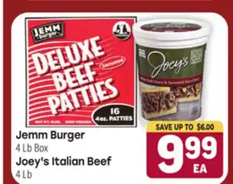 Tony’s Fresh Market Jemm Burger 4 Lb Box, Joey's Italian Beef 4 Lb offer