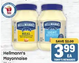 Tony’s Fresh Market Hellmann's Mayonnaise offer